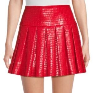 ALICE + OLIVIA Red Croc-Embossed Skirt